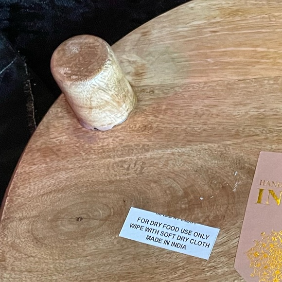 EUC Wooden Enamel Round Gothic Skeleton Bride And Groom Print Platter Pedestal - Picture 8 of 8